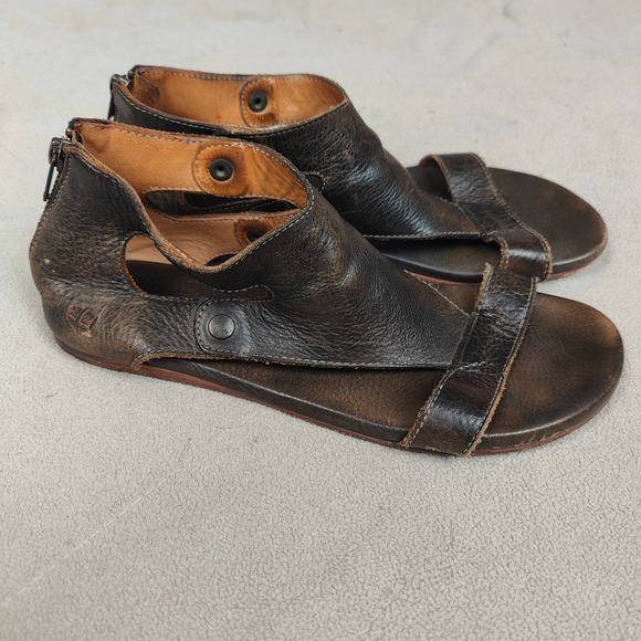 Bed Stu Gladiator Sandals Womens 8.5 Brown Leather Back Zip Flat Bohemian - Picture 2 of 11